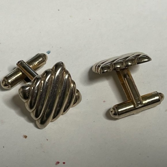 VTG Gold Tone Square Shaped Striped Ribbon Style Cuff Links Retro Gift - Picture 8 of 14